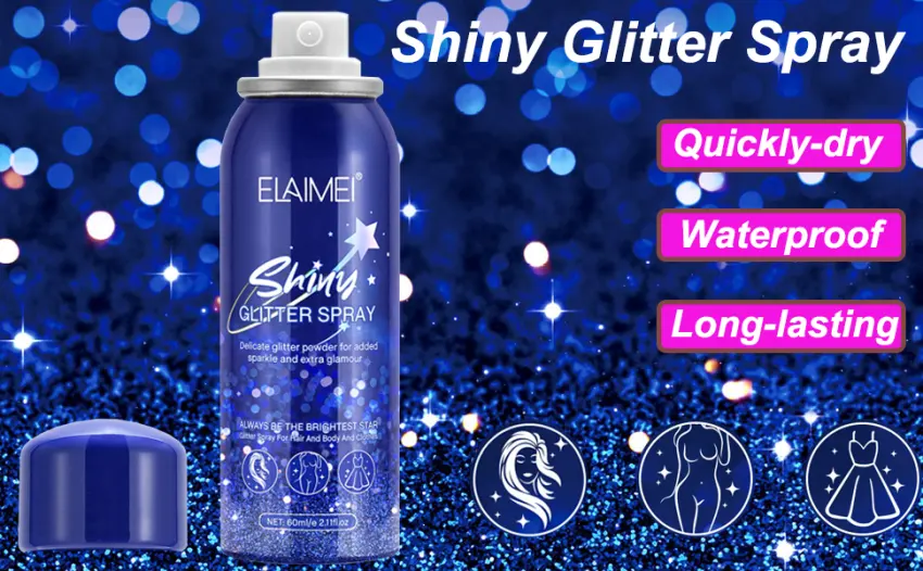 Shiny Glitter Spray, Body and Hair Glitter Spray, Quick-Drying Waterproof Body Shimmery Spray (2.11 oz) - Shiny Glitter Spray
