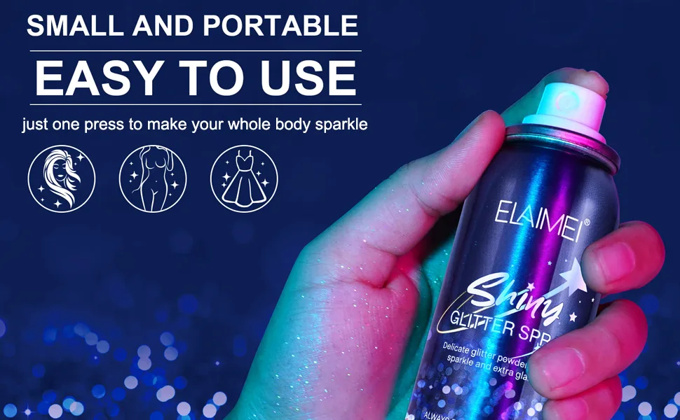 Shiny Glitter Spray, Body and Hair Glitter Spray, Quick-Drying Waterproof Body Shimmery Spray (2.11 oz) - shiny glitter spray