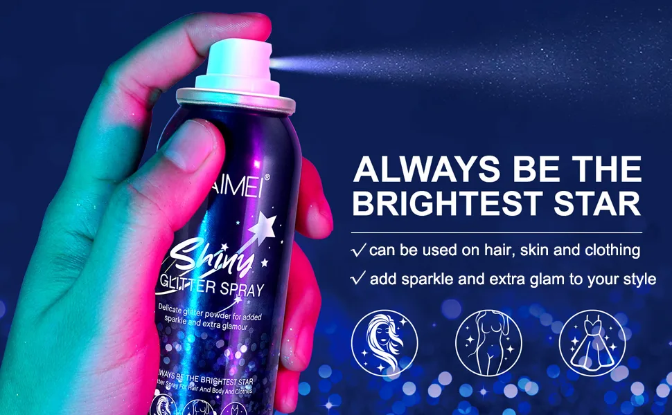 Shiny Glitter Spray, Body and Hair Glitter Spray, Quick-Drying Waterproof Body Shimmery Spray (2.11 oz) - Shiny Glitter Spray
