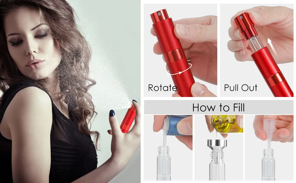 Saiveina 8ml Travel Perfume Atomizer Bottles Refillable, Mini Fragrance Bottles for Perfume, Empty Cologne Sprayer Pocket Perfume Dispenser(4 Pack) - How to fill