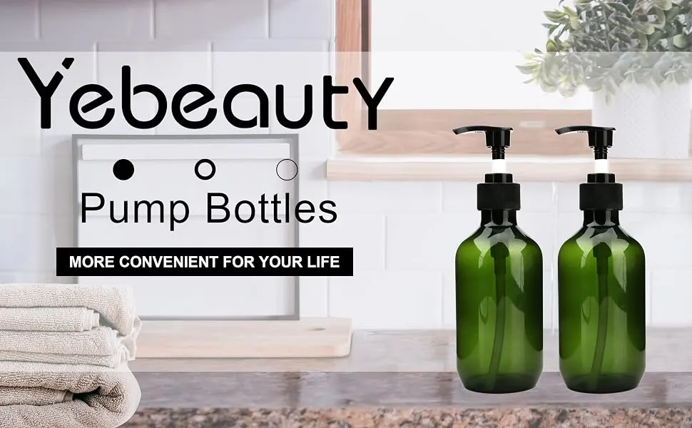 Pump Bottle Dispenser, Yebeauty 10oz/300ml Empty Plastic Shower Refillable Dispenser Soap Shampoo Pump Dispenser Containers with Pump Multipurpose for Cosmetic Kitchen Bathroom, 2-Pack Green 300ml Green - Pump Bottle