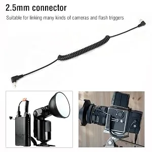 Acouto 2.5mm to Male Flash PC Sync Cable Cord with Screw Lock Extended Coiled Wire - 2.5mm to Male Flash PC Sync Cable