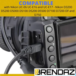 BRENDAZ USB Cable Mini-B 8 Pin Compatible with Nikon D3200 D5200 D5000 D5100 D5200 D5500 D7100 D7200 DF and D750 Cameras, Replacement for Nikon UC-E6 UC-E16 and UC-E17 Cable, 6-ft - USB Cable Mini-B 8 Pin for Nikon