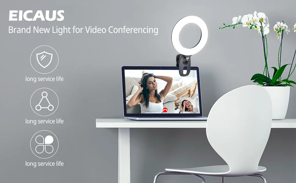Eicaus Lighting for Video Recording, Selfie Ringlight with Clip for Computer, Conference Lighting for Zoom Meeting, LED Video Light for Webcam, Laptop - ring light