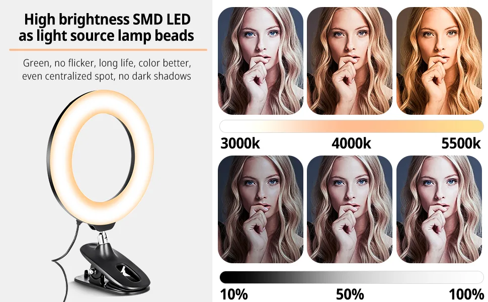 Eicaus Lighting for Video Recording, Selfie Ringlight with Clip for Computer, Conference Lighting for Zoom Meeting, LED Video Light for Webcam, Laptop - ring light for computer