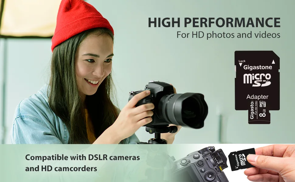 Gigastone 8GB 2-Pack Micro SD Card, Full HD Video, Surveillance Security Cam Action Camera Drone, 85MB/s Micro SDHC Class 10 8GB FHD 2-Pack - -1_A+content_210927-1