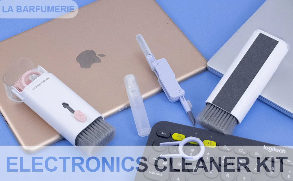 LA BARFUMERIE Electronics Cleaner Kit. Keyboard Brush, Airpod Cleaning Tool, Phone Screen Cleaner. for Computers, MacBooks, Laptops, Airpods Pro, Headphones. Blue - electronics cleaning kit