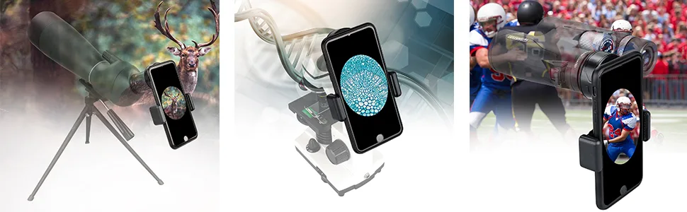 LAKWAR Telescope Phone Adapter, Universal Cell Phone Mount Compatible Binoculars, Monocular, Microscope, Spotting Scope, Telescope, Smartphone Holder Clip Bracket Fits Almost of Mobile Phones - Phone adapter mount for spotting scope, microscopes, binoculars, etc
