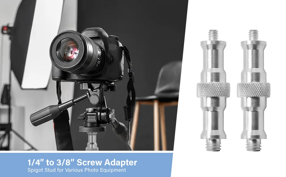 LimoStudio 2-Pack Standard 1/4 to 3/8-inch Male Convert Screw Threaded Adapter Spigot Stud for Flash Bracket Light Stand, Hot Shoe Adapter, AGG2791 - AGG2791