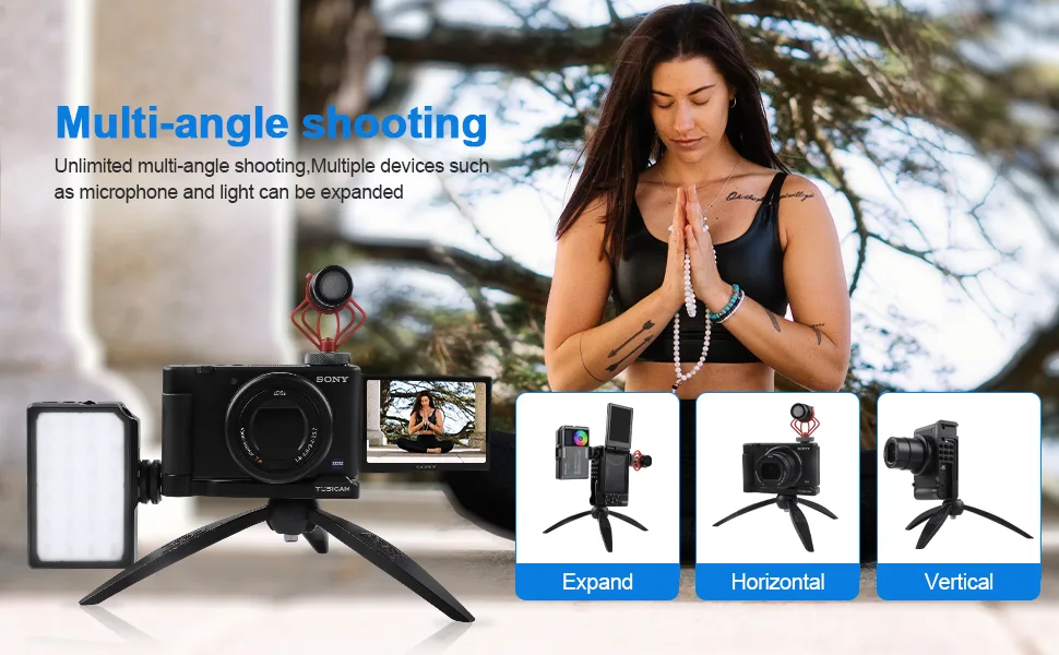 TOSICAM ZV1 Camera Base Mount Bracket for Sony ZV1 Compact Camera Cold Shoe Mount Microphone/Light Extension,Support Vertical Video YouTube Vlog Accessories - Mainpicture