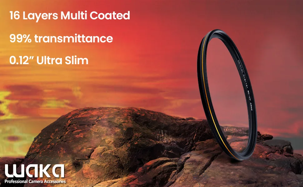 waka 58mm MC UV Filter - Ultra Slim 16 Layers Multi Coated Ultraviolet Protection Lens Filter for Canon Nikon Sony DSLR Camera Lens - waka UV les filter