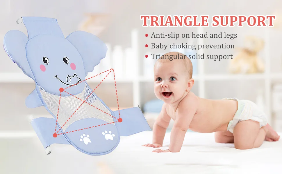 AIR&TREE Baby Bath Seat Support Net, Quick Drying, Adjustable, Comfortable, Non-Slip, Infant Bathtub Sling Shower Mesh for a Tub, with Safety Support Corner (Pink Elephant) - product information 17
