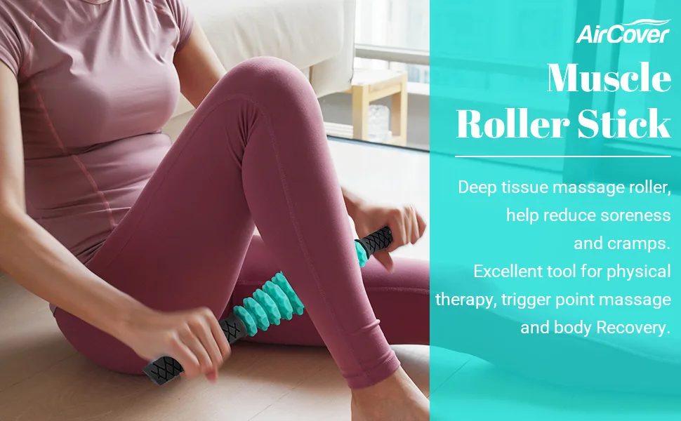 Muscle Roller Massage Roller Stick. 17 Inches Muscle Roller Sticks for Muscles Deep Tissue. Tool for Physical Therapy Trigger Point Massage Body Recovery. 12 Independent Rollers (Green) - MUSCLE ROLLER STICK