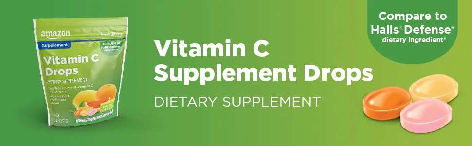 Amazon Basic Care Vitamin C Supplement Drops, Lemon, Orange & Grapefruit, 140 Count (Previously SoundHealth) - Vitamin C Supplement Drops