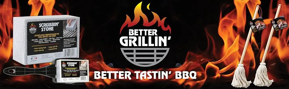 Better Grillin BBQ Bastin Mop Basting Barbecue Brush/Mop Easily Applies Marinades, Sauces, Washes Out, 16in Handle, 2pk 2 Count - better grillin banner