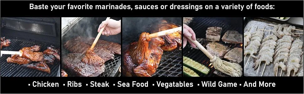 Better Grillin BBQ Bastin Mop Basting Barbecue Brush/Mop Easily Applies Marinades, Sauces, Washes Out, 16in Handle, 2pk 2 Count - foods