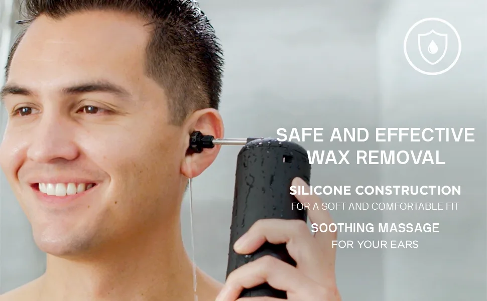 Wush Water Powered Ear Cleaner by Black Wolf, 6 Reusable Replacement Tips - Electric Triple Jet Stream with 3 Pressure Settings Prevents Ear Wax Buildup - Ear Wax Removal Kit - Silicone Suction Clog Softener Drops Scoop Black Wolf Nation Mens Skin Care Products Candle Kids