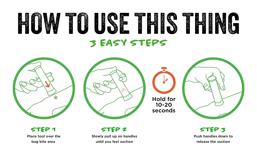 Bug Bite Thing Suction Tool, Poison Remover - Bug Bites and Bee/Wasp Stings, Natural Insect Bite Relief, Chemical Free - 1-Pack/Sea Glass - How To Use This Thing - 3 Easy Steps