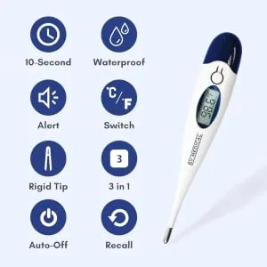 BV Medical Digital Thermometer Rigid Tip 10sec. W/100 Probe Covers Pack - thermometer