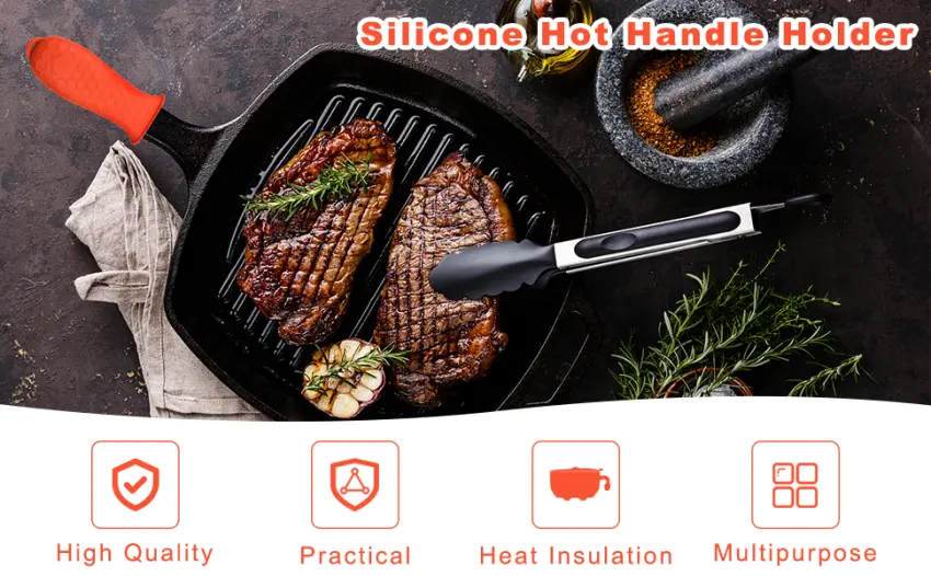 Silicone Hot Handle Holder | 4 Pack Cast Iron Skillet Handle Cover - Non Slip Pot Handle Holder Sleeve for Cast Iron Skillet Metal Pan - Silicone Hot Handle Holder