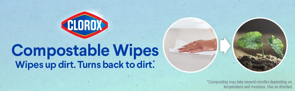 Clorox Compostable Cleaning Wipes, All Purpose Wipes, Free & Clear, 75 Count (Pack of 1) - image