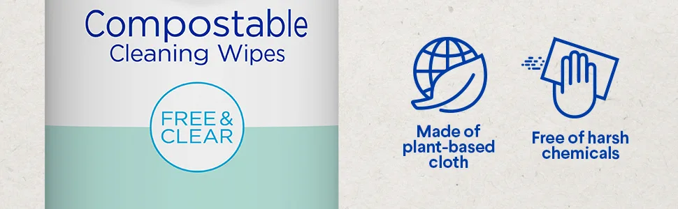 Clorox Compostable Cleaning Wipes, All Purpose Wipes, Free & Clear, 75 Count (Pack of 1) - image