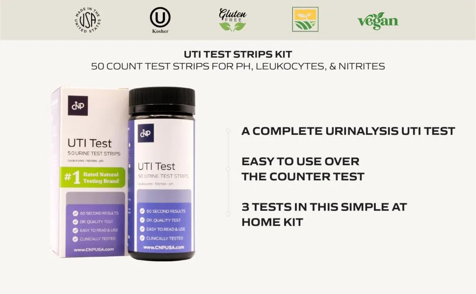 UTI Test Strips & Kit - UTI Testing Kit, 50 Count Test Strips for pH, Leukocytes, & Nitrites - urinalysis test