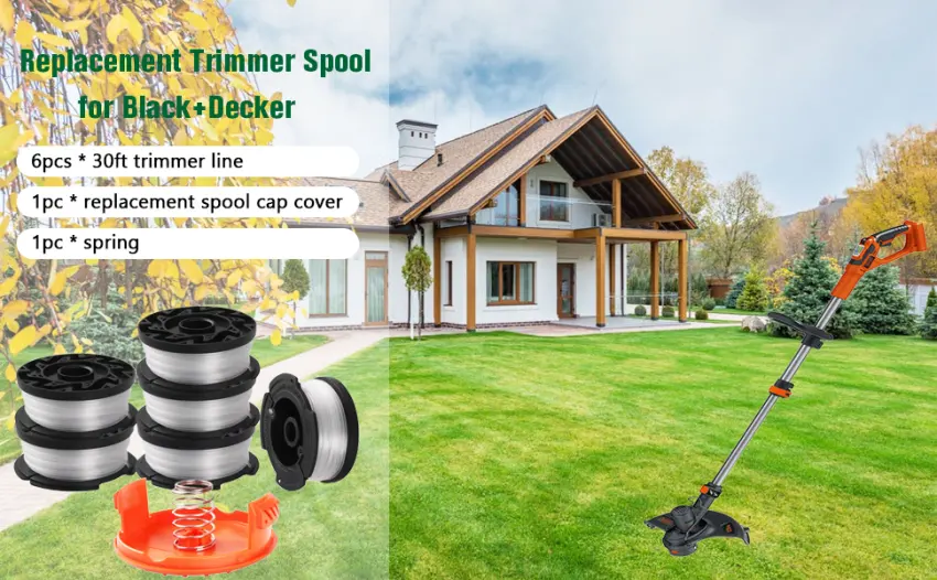 MOLIK Trimmer Spool for Black+Decker, Autofeed Replacement Spools for AF-100 String Trimmer Edger, 240ft 0.065" Trimmer Line Replacement Spool(6 Replacement Spool,1 Spool Cap(Orange),1 Spring) - product information 1