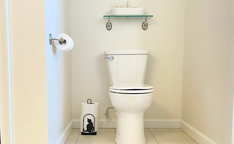 Evelots Kitty Cat Toilet Paper Holder-Free Standing-Bathroom Space Saver-Black Metal - Bottom