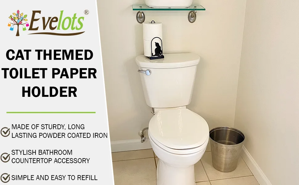 Evelots Kitty Cat Toilet Paper Holder-Free Standing-Bathroom Space Saver-Black Metal - product information 1