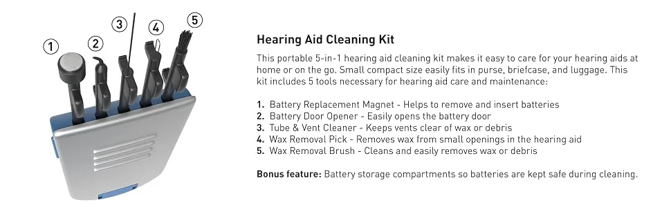 ACU-Life 5-in-1 Hearing Aid Cleaning Kit, 1 Count - ezy dose ezy-dose self-care self care hearing aid cleaner cleaning kit tools dehumidifier blower