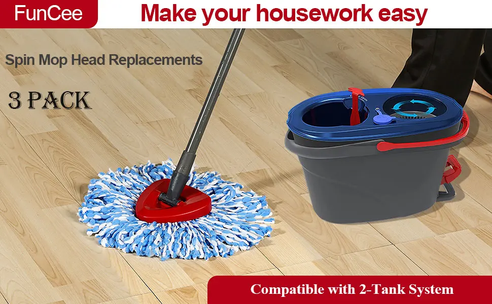 3 Pack Mop Replace Heads Compatible with O Cedar Spin Mop 2-Tank System, Spin Mop Refill Heads Replacements, Easy to Replace, Microfiber, Machine Washable - O Cedar Mop Replace Heads