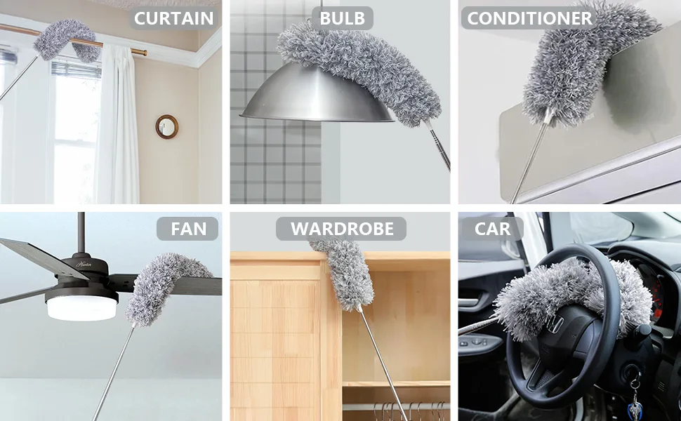 Dusters for Cleaning, Microfiber Duster with Extension Pole 30-100 Inches, FUUNSOO Bendable Head & Long Extendable Duster for Cleaning Ceiling Fan, High Ceiling, Cobweb, Furniture, Interior Roof - duster