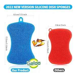 Geloo Silicone Sponge Dish Sponges, Silicone Sponge Dish Washing Kitchen Gadgets Brush Accessories, Kitchen Sponge Double Sided Cleaning Sponges ( 3 Pack ), Blue+Grey+Green (aa2) - new version