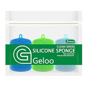 Geloo Silicone Sponge Dish Sponges, Silicone Sponge Dish Washing Kitchen Gadgets Brush Accessories, Kitchen Sponge Double Sided Cleaning Sponges ( 3 Pack ), Blue+Grey+Green (aa2) - silicone sponge