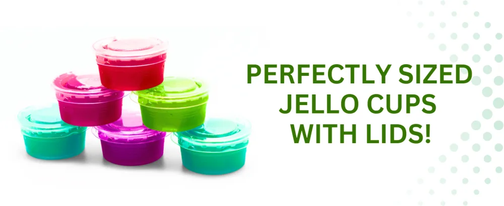 Green Direct 2 oz Containers with Lids | Disposable Plastic Jello Shot Cups | Small Clear Plastic Condiment Cups For Sauce, Souffle, Salad Dressing, Portion Control, Pack of 100 2 oz. - Small Jelly Covers Portable Gelatin Lids Jello Dessert Cups with Snap-On Lids Disposable Pudding