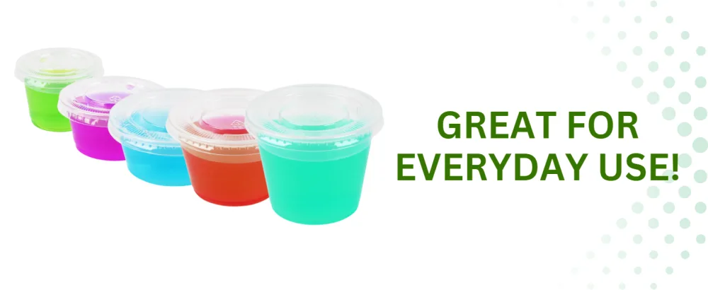 Green Direct 2 oz Containers with Lids | Disposable Plastic Jello Shot Cups | Small Clear Plastic Condiment Cups For Sauce, Souffle, Salad Dressing, Portion Control, Pack of 100 2 oz. - Small Jelly Covers Portable Gelatin Lids Jello Dessert Cups with Snap-On Lids Disposable Pudding