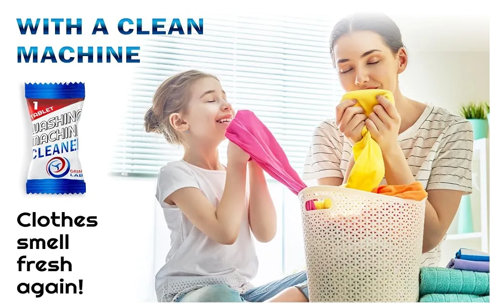 GRIME LABS Washing Machine Cleaner Tablets - Penetrating Deep Clean Washer Cleaner Tablets For Front Loader And Top Load HE - Active Oxygen Formula Tub Descaler Deodorizer - washing machine tub cleaner laundry cleaning tablets household cleaning supplies
