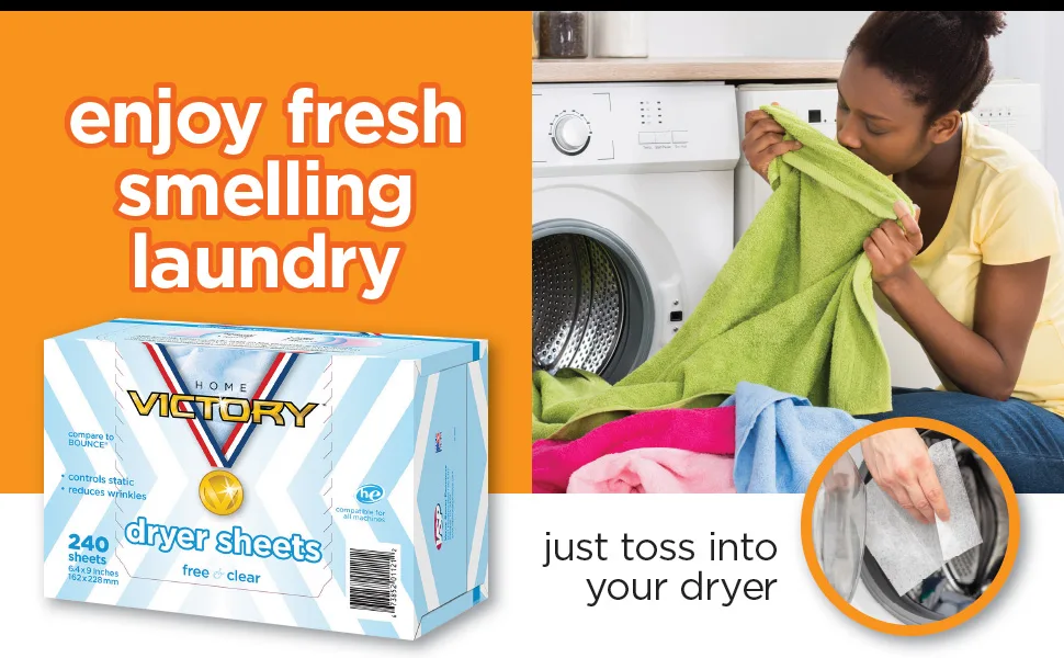 HOME VICTORY Dryer Sheets: Free & Clear Unscented Laundry Fabric Softener Sheets - Reduces Wrinkles - Controls Static - Softens Fabric (240 Count) 240 Count (Pack of 1) - dryer sheets