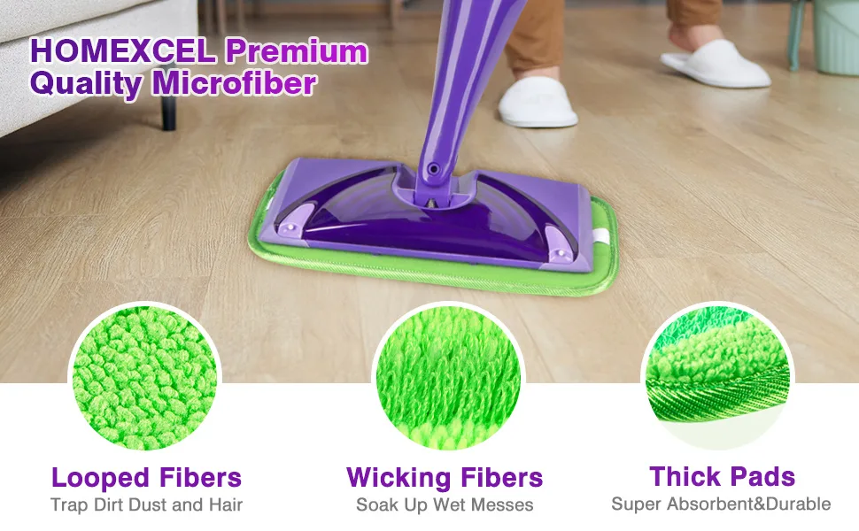 HOMEXCEL Microfiber Mop Pads Compatible with Swiffer Wet Jet, Reusable and Machine Washable Floor Mop Pad Refills, Mop Head Replacements for Multi Surface Wet & Dry Cleaning, Pack of 4 - swiffer pads