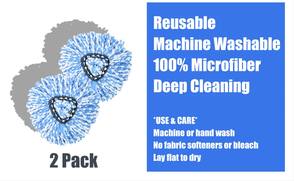 2 Pack Mop Replace Head Compatible with O Cedar Rinse Clean 2-Tank Spin Mop - Mop Refills 100% Microfiber, Deep Cleaning Machine Washable and Easy-to-Replace 2 Count - Mop Replace Head