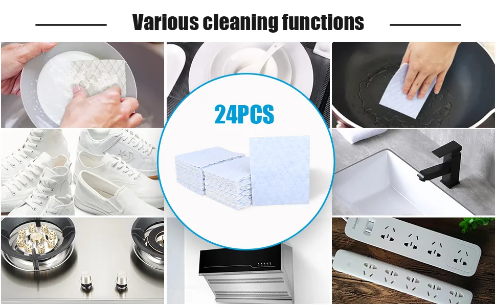 Light Scouring Pad with Foam, Triple Cleaning Heavy Duty Household Scour Pads Non-Scratch General Purpose Hand Pad Magic Sponge Eraser Sheets-24 Pack 24 PCS - Light Scouring Pad with Foam