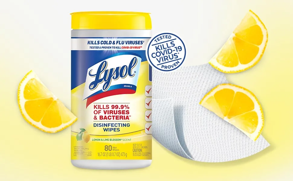 Lysol Disinfectant Wipes, Multi-Surface Antibacterial Cleaning Wipes, For Disinfecting and Cleaning, Lemon and Lime Blossom, 80 Count (Pack of 1) - Lysol Lemon Canister Wipes 80ct