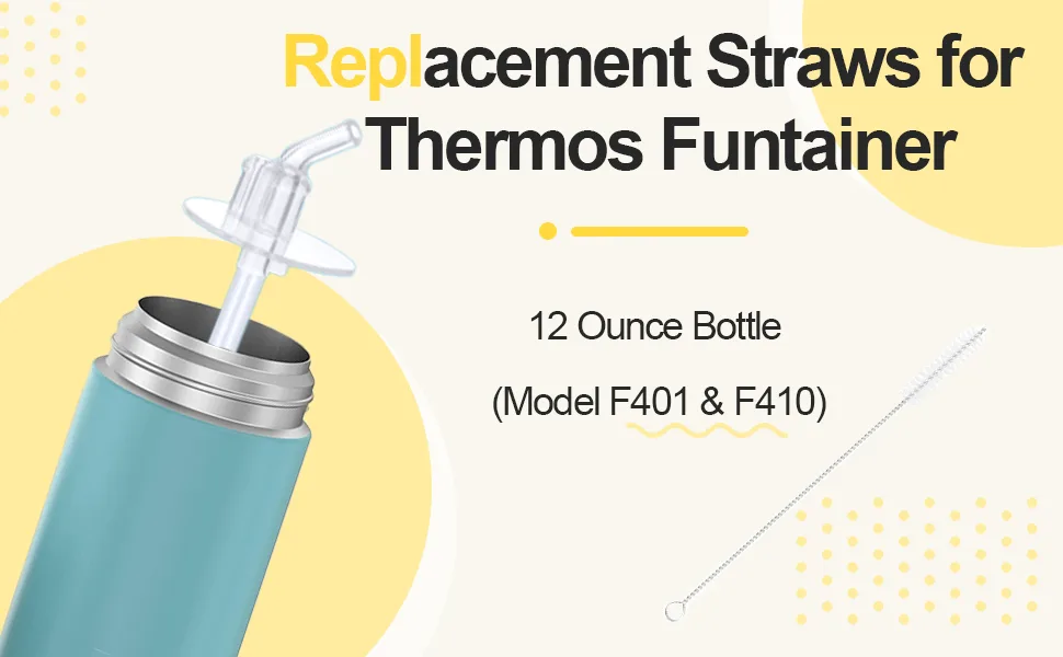 Replacement Straws for Thermos Funtainer Bottle, Straws Stem Set with Cleaning Brushes,Safe to use for Adult/Children (6-pack) - REPLACEMENT STRAWS