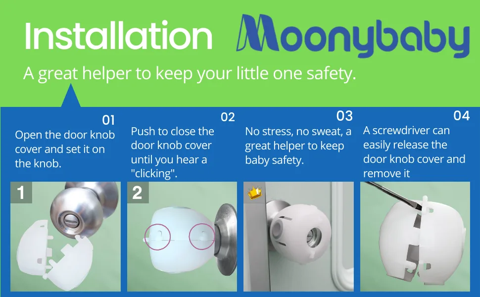 Moonybaby Door Knob Child Proof, 4 Pack, White - product information 10