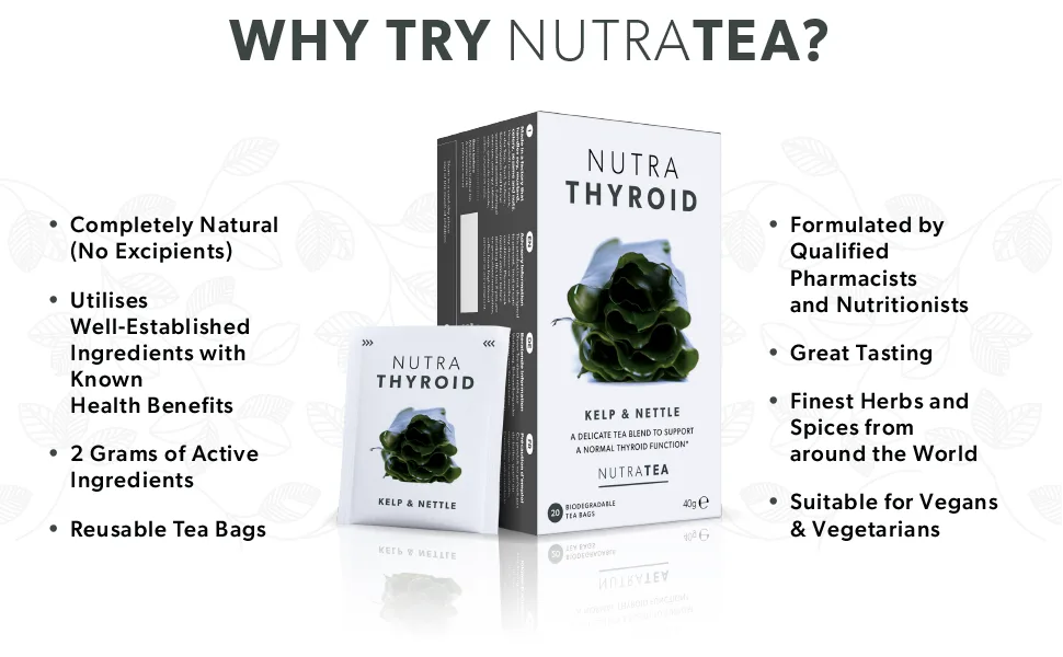 NUTRATHYROID - Thyroid Support Tea | Thyroid Health Tea  Includes Ashwagandha, Kelp & Bladderwrack - Supporting Your Metabolism and Thyroid Function - 20 Enveloped Tea Bags - by Nutra Tea - Herbal Tea 20 Count (Pack of 1) - NutraThyroid - Why NutraTea?
