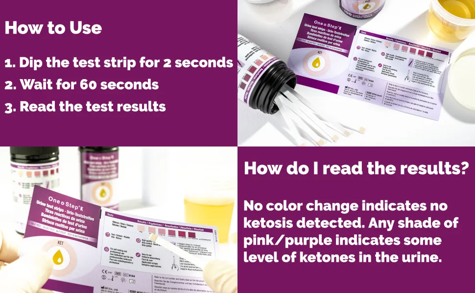 One Step Ketone Test Strips 100 Ketosis Urine Tests for Keto Low-Carb Diet - Ketone tub read results