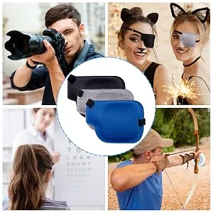 PAGOW 3Pcs 3D Eye Patches for Adults, Adjustable Eyepatch for Lazy Eye,Large Black,Grey,Blue (Left Eye) - product information 2