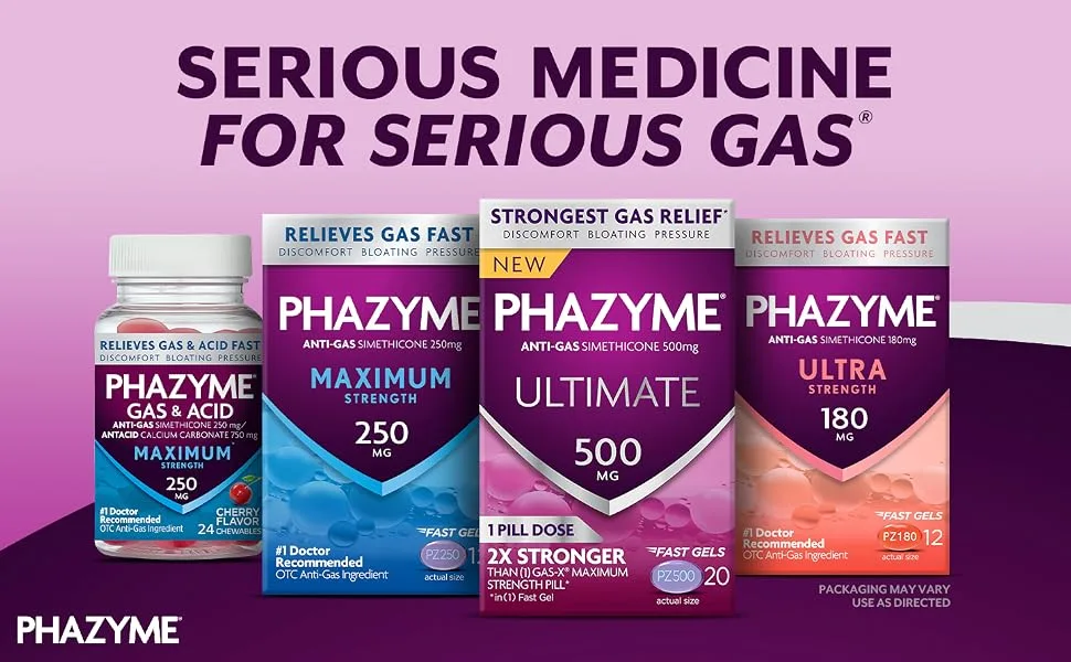 Phazyme Maximum Strength Gas & Acid Relief, Works Fast, Cherry Flavor, 24 Chews (Packaging May Vary) - Phazyme Portfolio