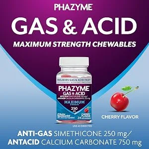 Phazyme Maximum Strength Gas & Acid Relief, Works Fast, Cherry Flavor, 24 Chews (Packaging May Vary) - Phazyme Portfolio